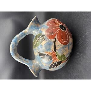 Nicaraguan Style Sgraffito Art Pottery Wedding Vase 7In Hummingbird & Butterfly